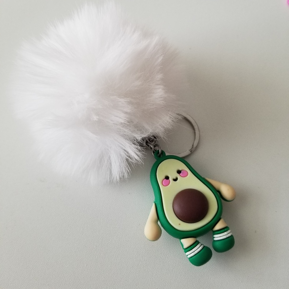 Kawaii Avocado Fur Pom Pom Keychain New